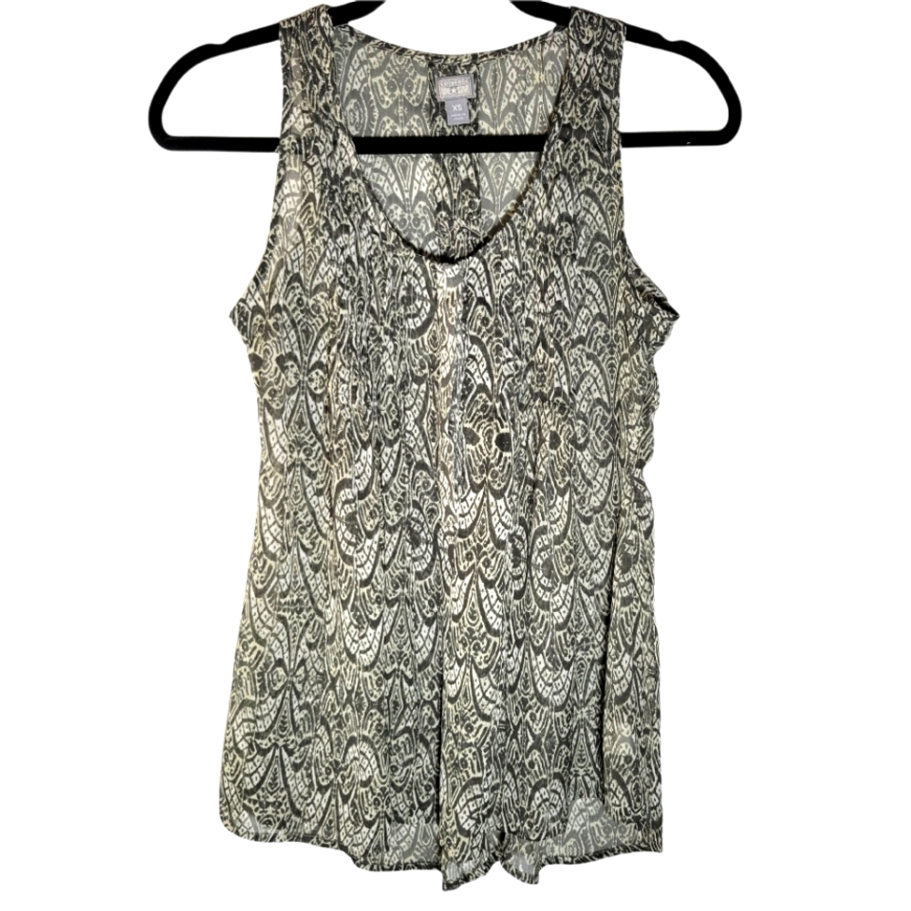 Converse One Star green sheer print sleeveless blouse Size XS